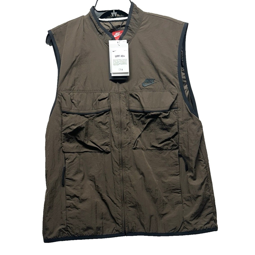 Nike Tech Woven Utility Vest Mens Small New FZ0748-237 Full Zip Brown (R1)